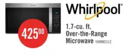 The Brick Whirlpool 1.7-cu. ft. Over-the-Range Microwave offer
