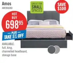 The Brick Amos Upholstered Storage Bed in Grey Fabric with Tufted Headboard & 3 Built-in Drawers - Queen Size offer