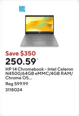 Staples HP 14 Chromebook - Intel Celeron N4500/64GB eMMC/4GB RAM/Chrome OS with 3 months of Google AI Pro offer