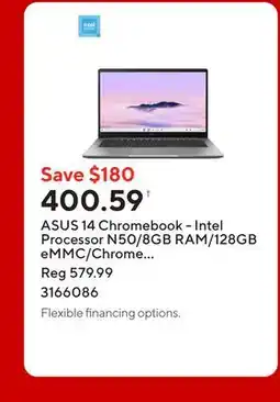 Staples ASUS 14 Chromebook - Intel Processor N50/8GB RAM/128GB eMMC/Chrome OS with 3 months of Google AI Pro offer