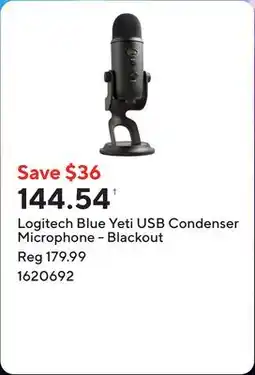 Staples Logitech Blue Yeti USB Condenser Microphone - Blackout offer
