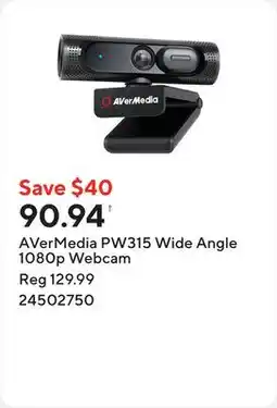 Staples AVerMedia PW315 Wide Angle 1080p Webcam offer