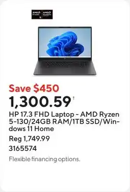 Staples HP 17.3 FHD Laptop - AMD Ryzen 5-130/24GB RAM/1TB SSD/Windows 11 Home offer