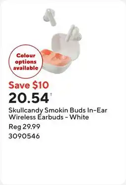 Staples Skullcandy Smokin Buds In-Ear Wireless Earbuds - White offer