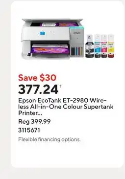 Staples Epson EcoTank ET-2980 Wireless All-in-One Colour Supertank Printer - White offer