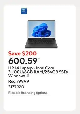 Staples HP 14 Laptop - Intel Core 3-100U/8GB RAM/256GB SSD/Windows 11 offer