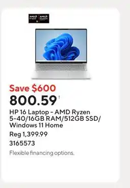 Staples HP 16 Laptop - AMD Ryzen 5-40/16GB RAM/512GB SSD/Windows 11 Home offer