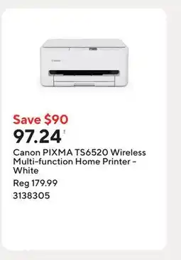 Staples Canon PIXMA TS6520 Wireless Multi-function Home Printer - White offer