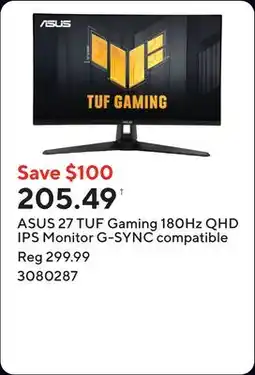Staples ASUS 27 TUF Gaming 180Hz QHD IPS Monitor G-SYNC compatible offer