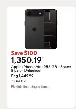 Staples Apple iPhone Air - 256 GB - Space Black - Unlocked offer