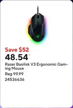 Staples Razer Basilisk V3 Ergonomic Gaming Mouse offer