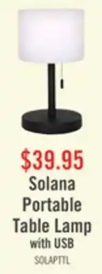 The Brick Solana 11 Modern Metal Acrylic Portable Indoor/Outdoor Table Lamp with USB Port - Black offer