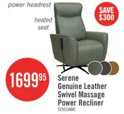 The Brick Serene 31 Genuine Leather Power Reclining Massage Chair with Power Headrest and Heated Seat - Green offer