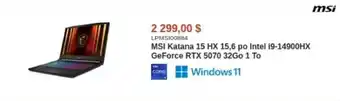 Msi katana 15 hx 15,6 po intel i9-14900hx geforce rtx 5070 32go 1 to