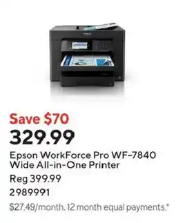 Staples Epson WorkForce Pro WF-7840 Wide All-in-One Printer offer