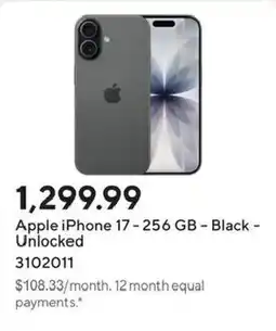 Staples Apple iPhone 17 - 256 GB - Black - Unlocked offer