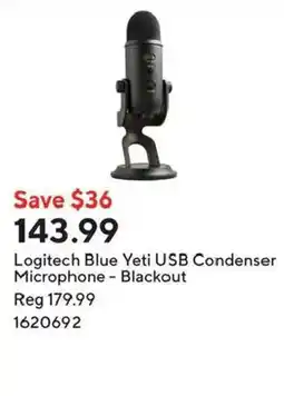 Staples Logitech Blue Yeti USB Condenser Microphone - Blackout offer