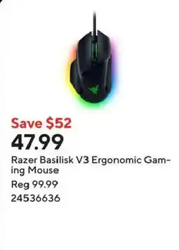 Staples Razer Basilisk V3 Ergonomic Gaming Mouse offer