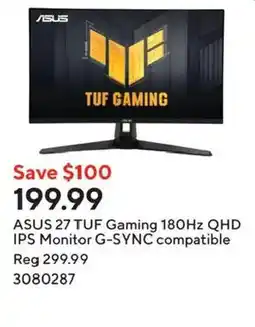 Staples Asus 27 tuf gaming 180hz qhd ips monitor g-sync compatible offer