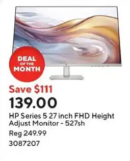 Staples Hp series 5 27 inch fhd height adjust monitor - 527sh offer