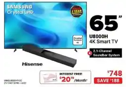 Visions Electronics Samsung crystal uhd 65" u8000h 4k smart tv offer