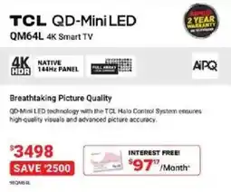 Visions Electronics Tcl qd-mini led qm64l 4k smart tv offer