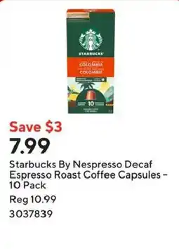 Staples Starbucks by Nespresso decaf espresso roast coffee capsules offer