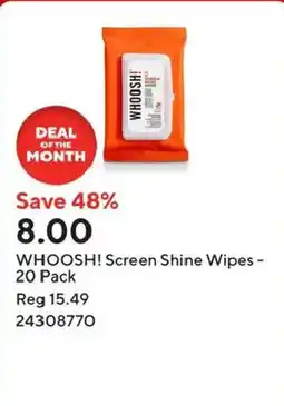 Staples Whoosh! screen shine wipes offer