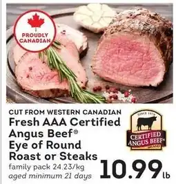 Market Place IGA Certified Angus Beef Eye of Round Roast or Steaks offer