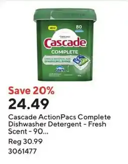 Staples Cascade ActionPacs Complete Dishwasher Detergent - Fresh Scent offer