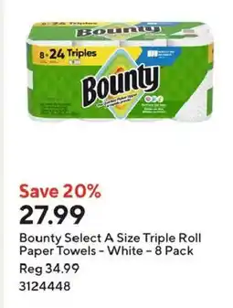 Staples Bounty Select A Size Triple Roll Paper Towels - White - 8 Pack offer