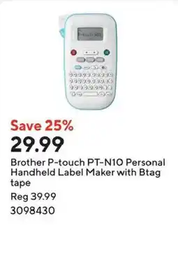 Staples Brother P-touch PT-N10 Personal Handheld Label Maker with Btag tape offer