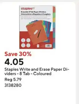 Staples Staples Write and Erase Paper Dividers - 8 Tab - Coloured offer