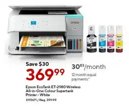 Staples Epson EcoTank ET-2980 Wireless All-in-One Colour Supertank Printer - White offer