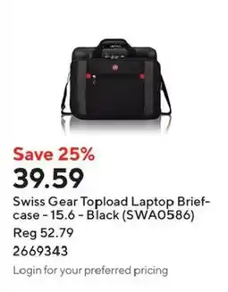 Staples Swiss Gear Topload Laptop Briefcase - 15.6 - Black (SWA0586) offer