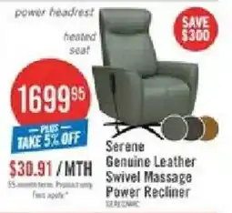The Brick Serene Genuine Leather Swivel Massage Power Recliner offer