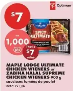 No Frills maple lodge ultimate chicken wiener or zabiba halal supreme chicken wiener offer