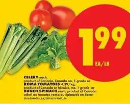 No Frills Celery Roma Tomatoes Bunch Spinach offer