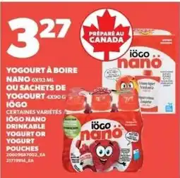 Provigo Iogo nano drinkable yogurt or yogurt pouches offer