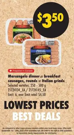 No Frills Marcangelo dinner or breakfast sausages offer