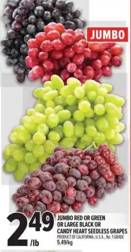 Metro Jumbo red or green or large black or candy heart seedless grapes offer