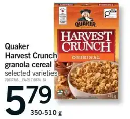 Fortinos Quaker harvest crunch granola cereal offer