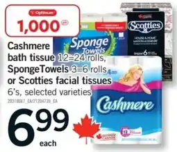 Fortinos Cashmere bath tissue SpongeTowels Scotties facial tissues offer