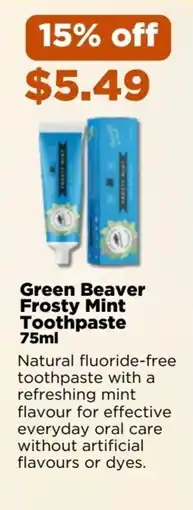 Metro Green Beaver Frosty Mint Toothpaste offer