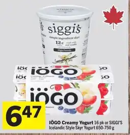 Foodland Iögo creamy yogurt 16 pk or siggi's icelandic style skyr yogurt offer