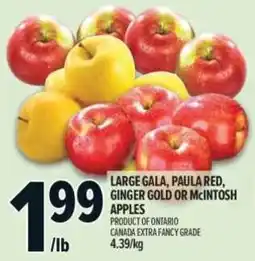 Metro Large gala, paula red, ginger gold or mcintosh apples offer