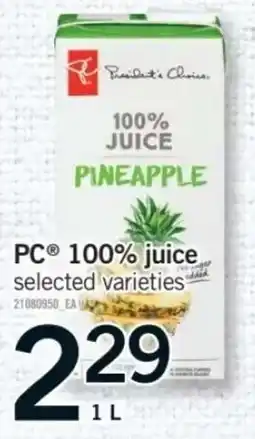 Fortinos PC 100% juice pineapple offer