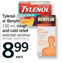 Fortinos Tylenol or Benylin cough and cold relief offer
