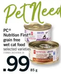 Fortinos PC Nutrition First grain free wet cat food offer