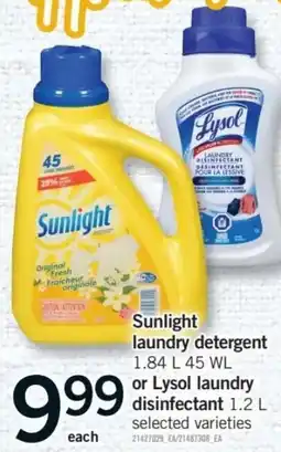Fortinos Sunlight laundry detergent or Lysol laundry disinfectant offer